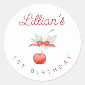 さくらんぼと赤リボン誕生日パーティー ラウンドシール (正面)