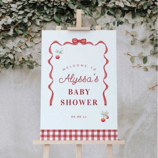 さくらんぼと赤リボン赤ちゃんシャワーへようこそ ポスター