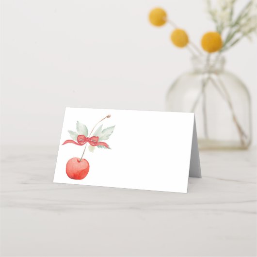 さくらんぼと赤リボン赤ちゃんシャワー プレイスカード (正面)