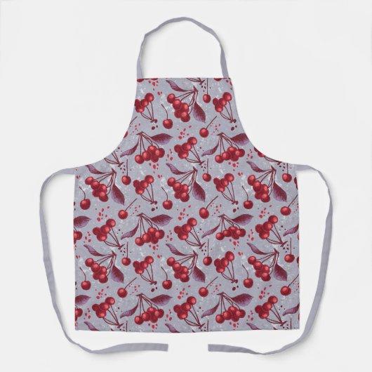 さくらんぼと青のバックラウンド エプロン (正面)