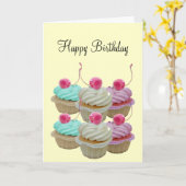 さくらんぼのカップケーキ カード (黄色い花)