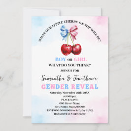 さくらんぼのトップピンクまたはブルージェンダーの表示 招待状