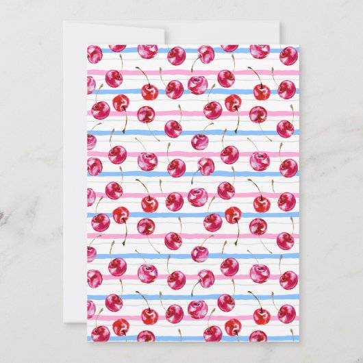 さくらんぼのトップピンクまたはブルージェンダーの表示 招待状 (裏面)