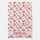 さくらんぼのパター淡い色のン(ピンクの名前エプロン付き) キッチンタオル (縦)