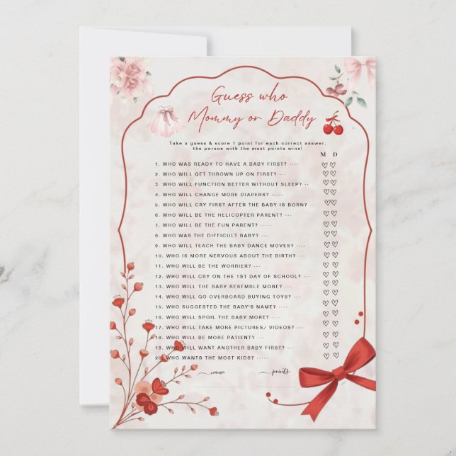 さくらんぼの上で誰のゲームを推測 | ママまたはパパのピンク (正面)