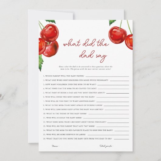 さくらんぼの上にパパは何と言った赤ちゃんシャワー シーズンカード (正面)