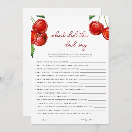 さくらんぼの上にパパは何と言った赤ちゃんシャワー シーズンカード (正面/裏面)