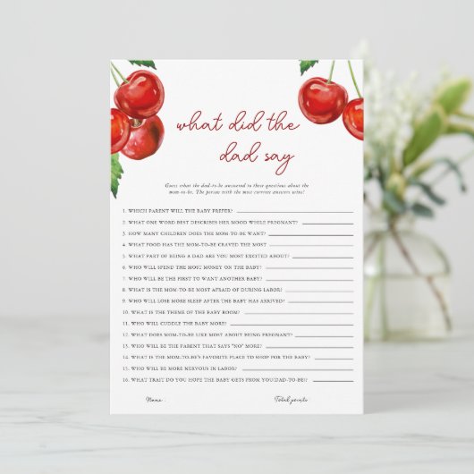 さくらんぼの上にパパは何と言った赤ちゃんシャワー シーズンカード (スタンド正面)