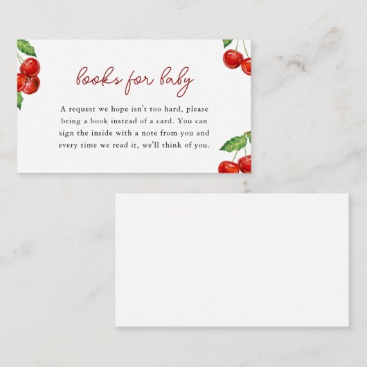 さくらんぼの上の赤ちゃんシャワーブックベビー エンクロージャーカード (正面/裏面)