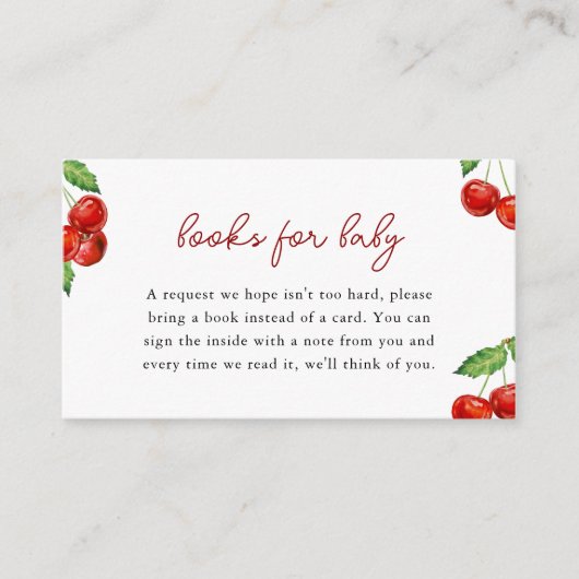 さくらんぼの上の赤ちゃんシャワーブックベビー エンクロージャーカード (正面)