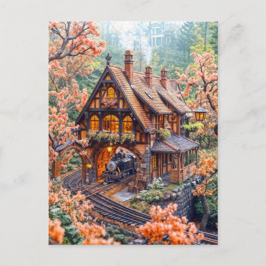 さくらんぼの下の小型蒸気列車 シーズンポストカード (正面)