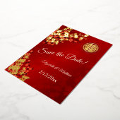 さくらんぼの中国の花の結婚式の日付を保存 箔招待状 (回転した状態)