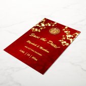 さくらんぼの中国の花の結婚式の日付を保存 箔招待状 (回転した状態)