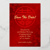 さくらんぼの中国の花の結婚式の日付を保存 箔招待状 (裏面)