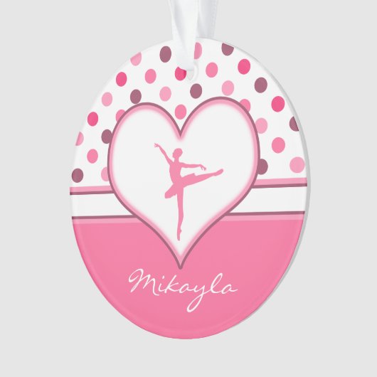 さくらんぼの刺激を受けたなピンクの水玉模様のバレエダンサー オーナメント (正面)