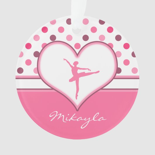 さくらんぼの刺激を受けたなピンクの水玉模様のバレエダンサー オーナメント (正面)