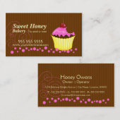 さくらんぼの名刺が付いているかわいいピンクのカップケーキ 名刺 (正面/裏面)