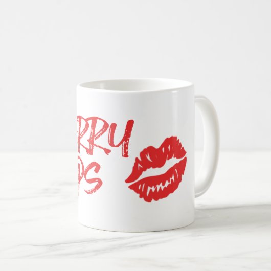 さくらんぼの唇の赤いキスの印のマグ コーヒーマグカップ (正面右)