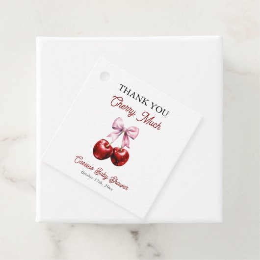 さくらんぼの多くのピンクボウ赤ちゃんシャワーありがとう フェイバータグ (インサイチュ)