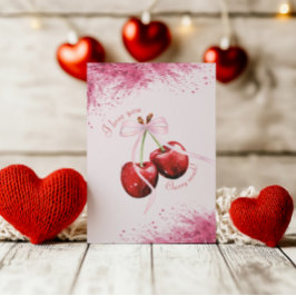 さくらんぼの多くの愛ピンクの水色バレンタインカード シーズンカード