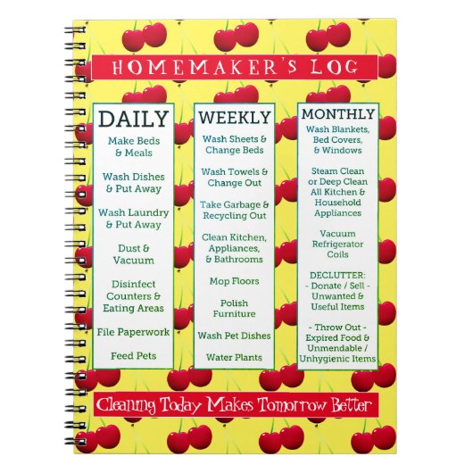 さくらんぼの故障した主婦のログクリーニングスケジュール ノートブック (正面)