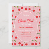 さくらんぼの最初の誕生日パーティーの招待 シーズンカード (正面)
