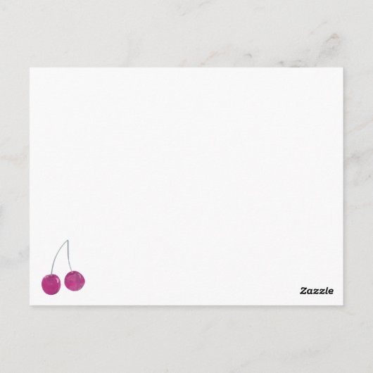 さくらんぼの最初の誕生日パーティーの招待 ポストカード (裏面)