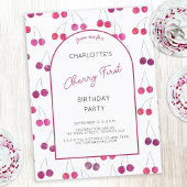 さくらんぼの最初の誕生日パーティーの招待 ポストカード
