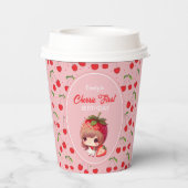 さくらんぼの最初の誕生日パーティーの招待 紙コップ (裏面)