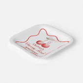 さくらんぼの最初の誕生日ピンクボウジンガム ペーパープレート (傾斜あり)