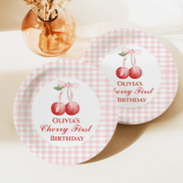 さくらんぼの最初の誕生日ピンクボウジンガム ペーパープレート