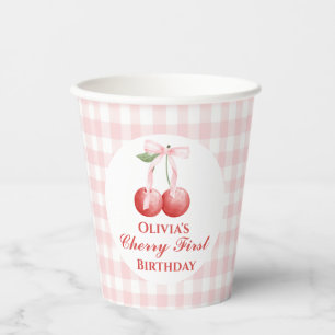 さくらんぼの最初の誕生日ピンクボウジンガム 紙コップ