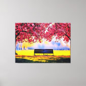 さくらんぼの木とベンチの美しい風景 キャンバスプリント (正面)