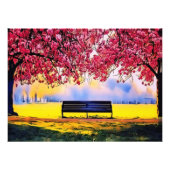 さくらんぼの木とベンチの美しい風景 フォトプリント            (正面)