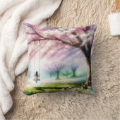 さくらんぼの木に女の子がスイングする クッション (ブランケット)