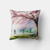 さくらんぼの木に女の子がスイングする クッション (裏面)