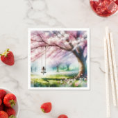 さくらんぼの木に女の子がスイングする スタンダードカクテルナプキン (インサイチュ)