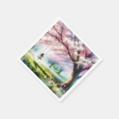 さくらんぼの木に女の子がスイングする スタンダードカクテルナプキン (角)