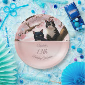 さくらんぼの木に猫 |カスタム誕生日 ペーパープレート (パーティー)
