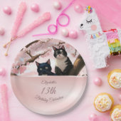 さくらんぼの木に猫 |カスタム誕生日 ペーパープレート (パーティー)