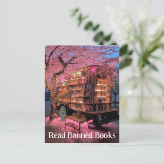 さくらんぼの木の本のワゴン読ガー禁止の本 ポストカード (スタンド正面)