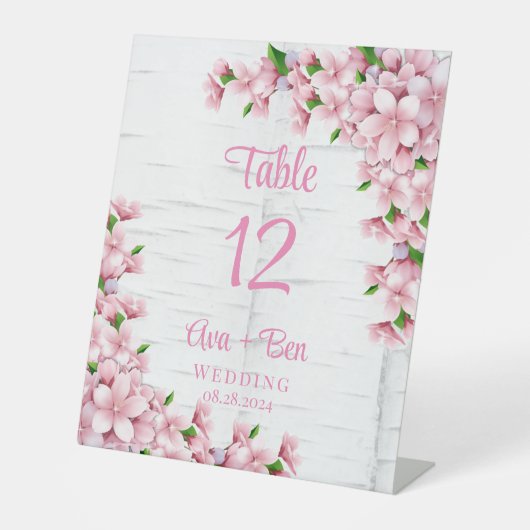 さくらんぼの木の結婚樹皮のテーブル番号 台座サイン (正面)