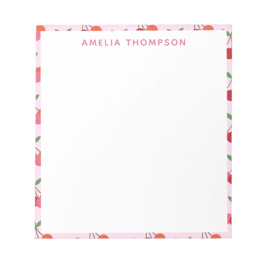 さくらんぼの果実のピンクと赤のパタパーソナライズされたーン ノートパッド (正面)