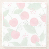 さくらんぼの果実ヴィンテージ、水色シームレス。 ガラスコースター (裏面)