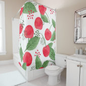 さくらんぼの果実ヴィンテージ、水色シームレス。 シャワーカーテン (インサイチュ)