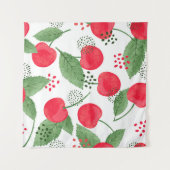 さくらんぼの果実ヴィンテージ、水色シームレス。 タペストリー (正面(横))