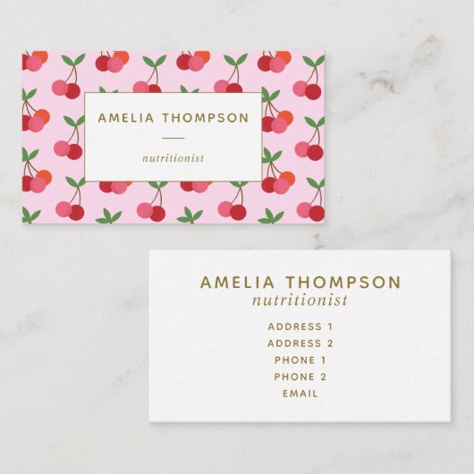さくらんぼの果物の色（ピンクと赤） 名刺 (正面/裏面)