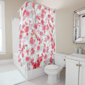 さくらんぼの枝が白と灰色の背中に咲く シャワーカーテン (インサイチュ)