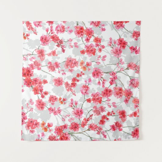 さくらんぼの枝が白と灰色の背中に咲く タペストリー (正面(横))