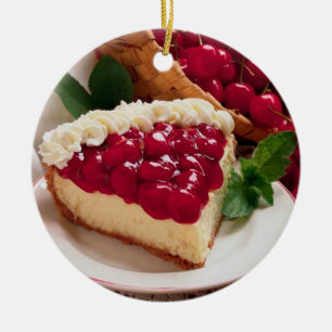 さくらんぼの牛もも肉のオーナメントが付いているチーズケーキ セラミックオーナメント